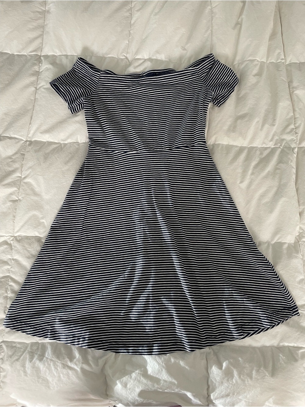 Striped Off-Shoulder Navy and White Dress XS Old Navy